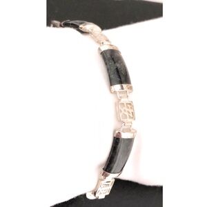 Black Jade and 925 Sterling Silver Bracelet, Asian Characters, Chinese